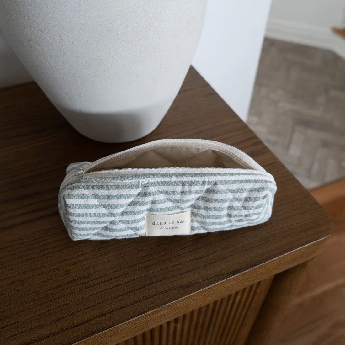 Étui à crayons - Rayé Sauge