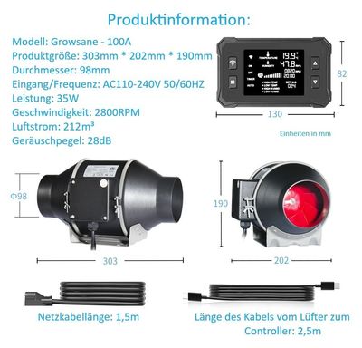 Rohrventilator 100A – leise, smart steuerbar & 212 m³/h Luftleistung