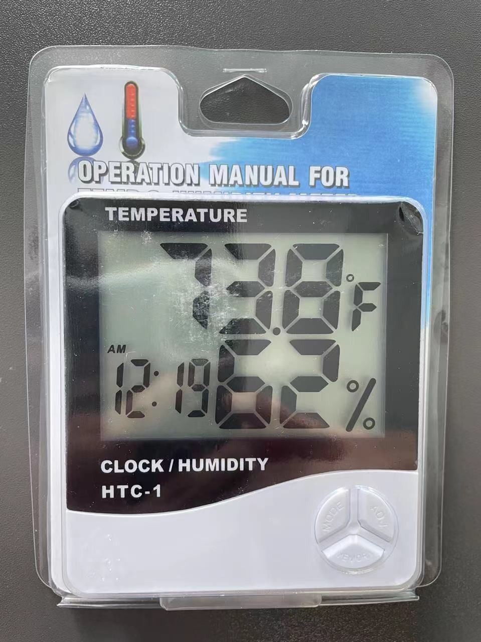 HTC-1 Thermo-Hygrometer – misst Temp & Luftfeuchte, mit Uhr & Alarm