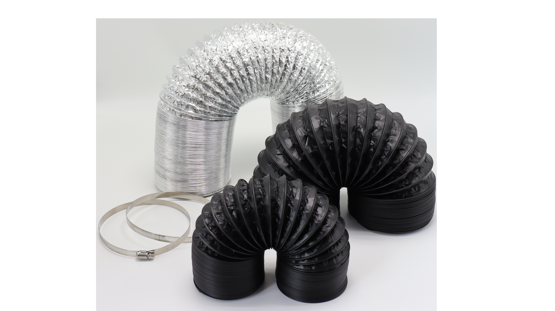 Lüftungsschläuche 10/15 cm Ø, 2,4 m lang mit rostfreien Klemmen