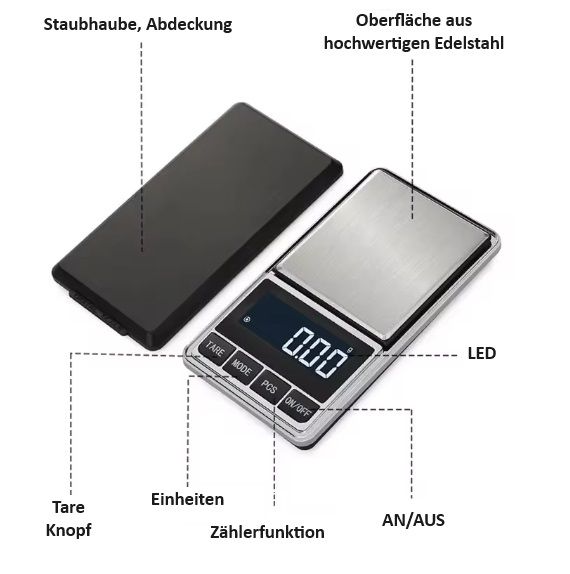 Digitale Waage 500 g/0,01 g – kompakt mit LCD & Tare-Funktion