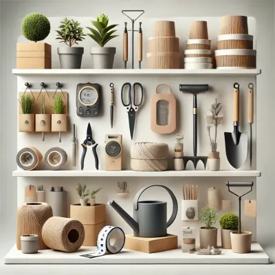 Growzubehör Regal mit Tools, Scheren, Etiketten und Messgeräten