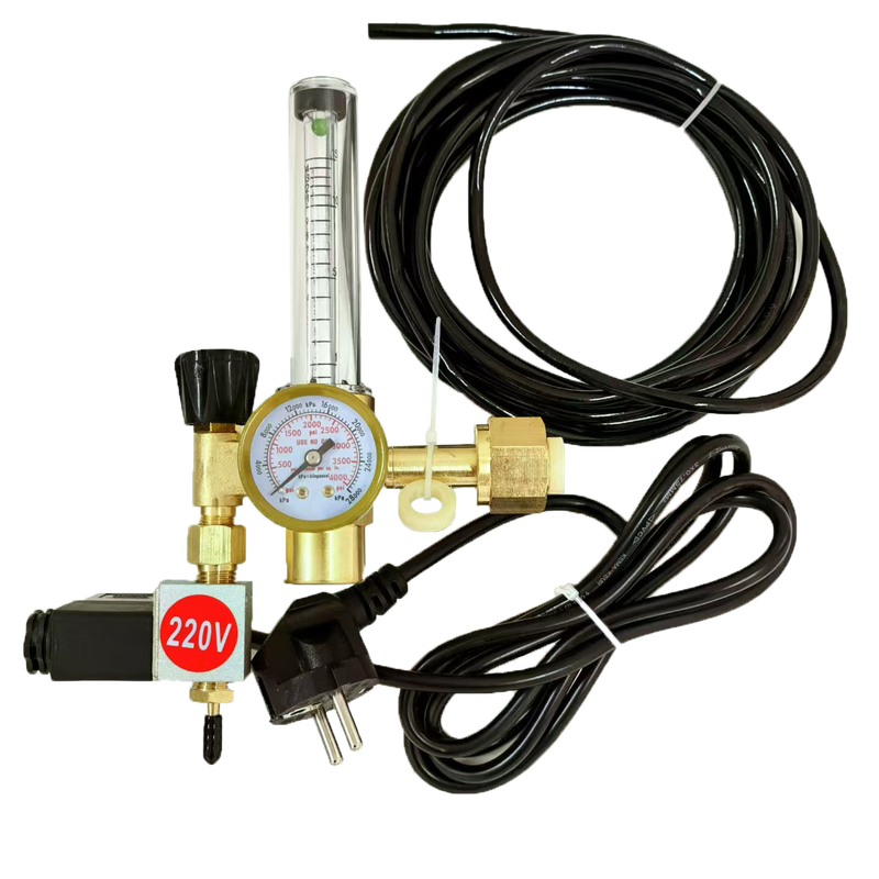 CO₂-Regler Set mit Flowmeter, Druckmanometer, Magnetventil 220V und 5 m Schlauch – Gesamtansicht