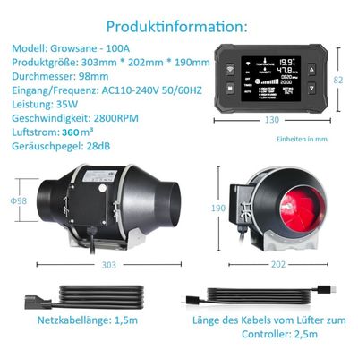 Rohrventilator 100A – leise, smart steuerbar & 360 m³/h Luftleistung