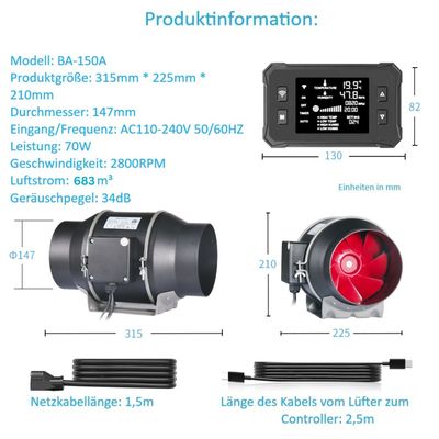 Rohrventilator 150A und 683 m³ – stark, leise & smart für große Anbauräume