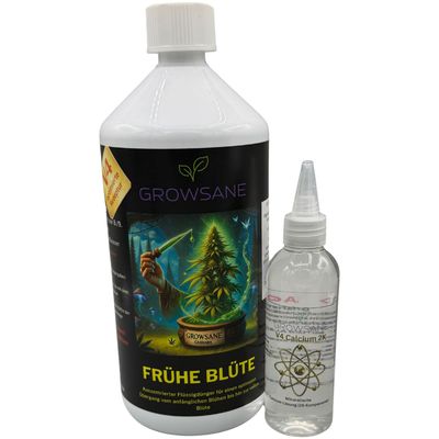 Growsane V4 Cannabis Frühe Blüte Dünger 1000 ml + Calcium Growsane V4 Frühe Blüte Dünger 1000 ml mit Calcium – 2K-System Set