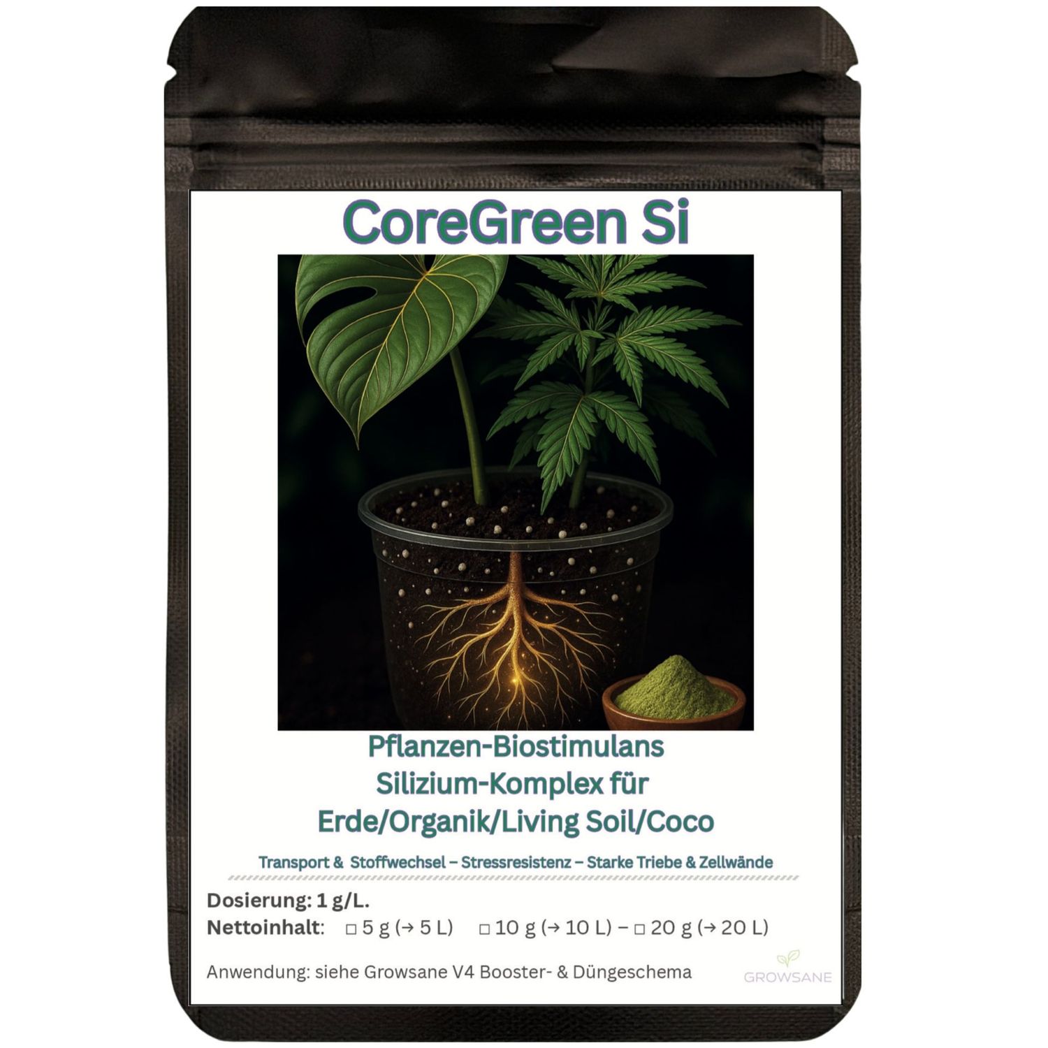 CoreGreen Si Silizium-Booster Sachet – Growsane für Erde, Coco & Living Soil