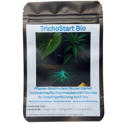 Growsane TrichoStart Bio Wurzelstarter Sachet Vorderseite für Erde