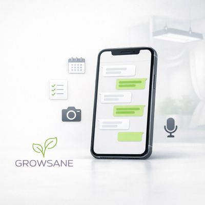 Growsane Grow-Begleitung: Smartphone-Chat mit Support-Icons