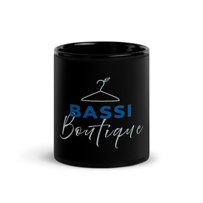 Glossy black mug "Bassi Boutique" 🌟