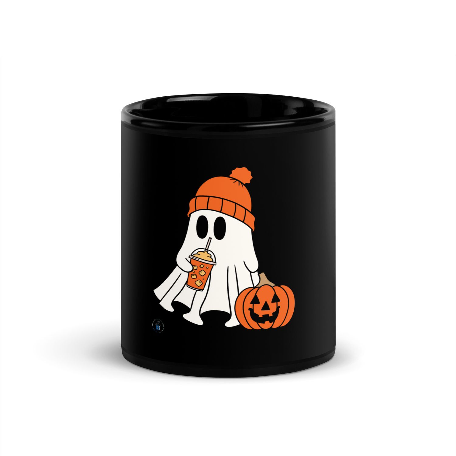 Glossy black mug "Little Ghost"