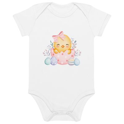 Organic Cotton Baby Romper "Pink Chick"