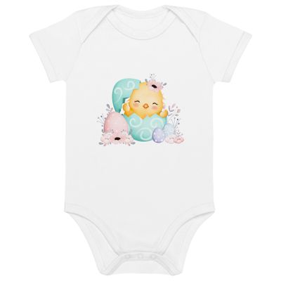Organic Cotton Baby Romper "Blue Chick"