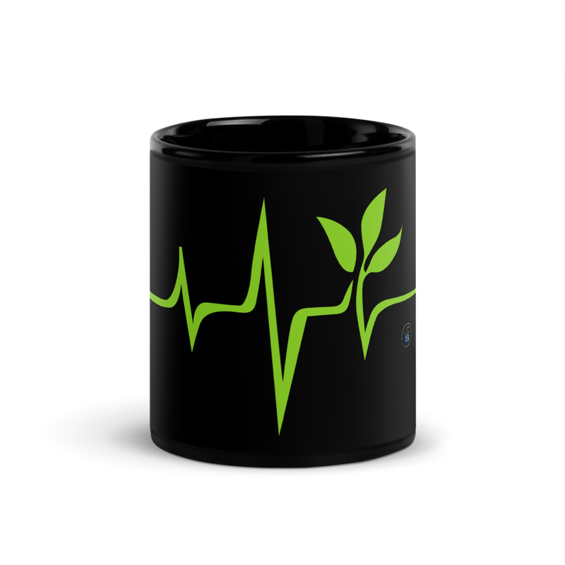 Glossy black mug "Green Love"