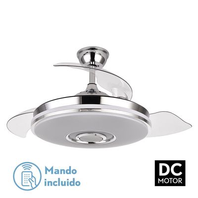 VENTILADOR DC NOTO 72W CROMO 3 COLORES+RGB BLUETOOTH, REMOTO, MEMORIA Y ALTAVOZ