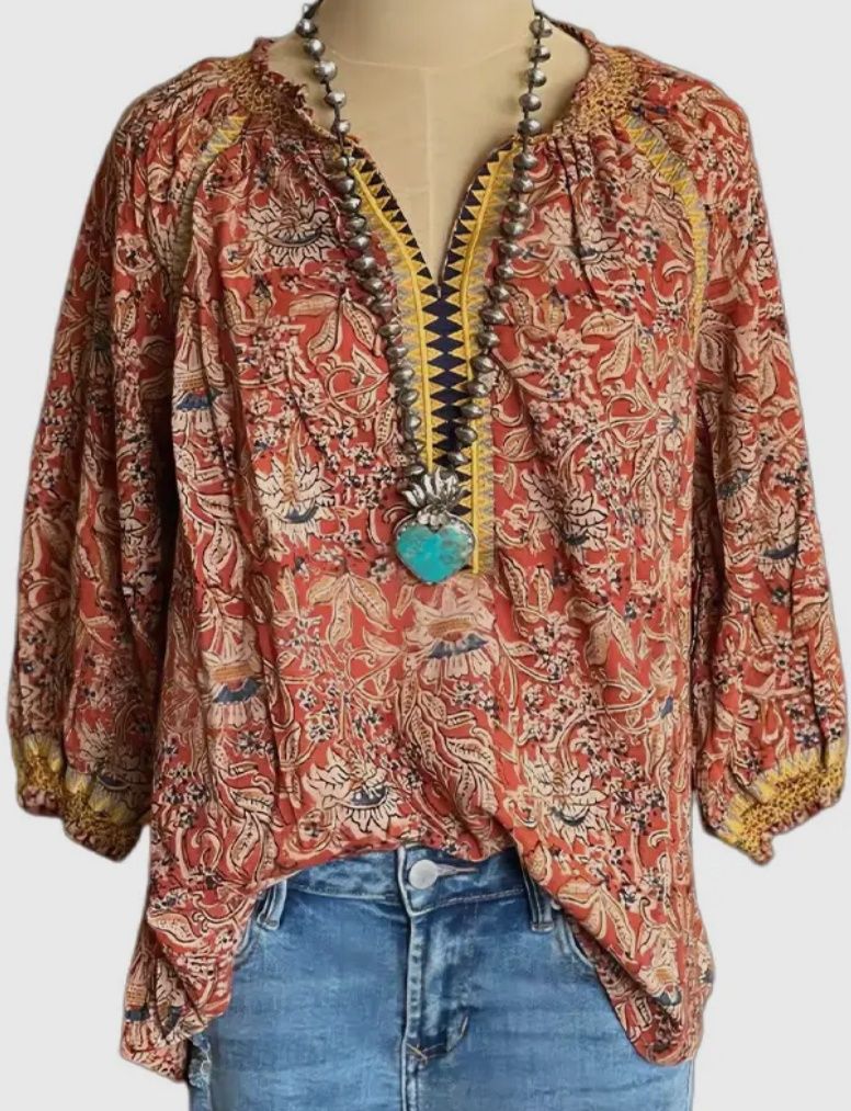 Boho style flare sleeved floral blouse