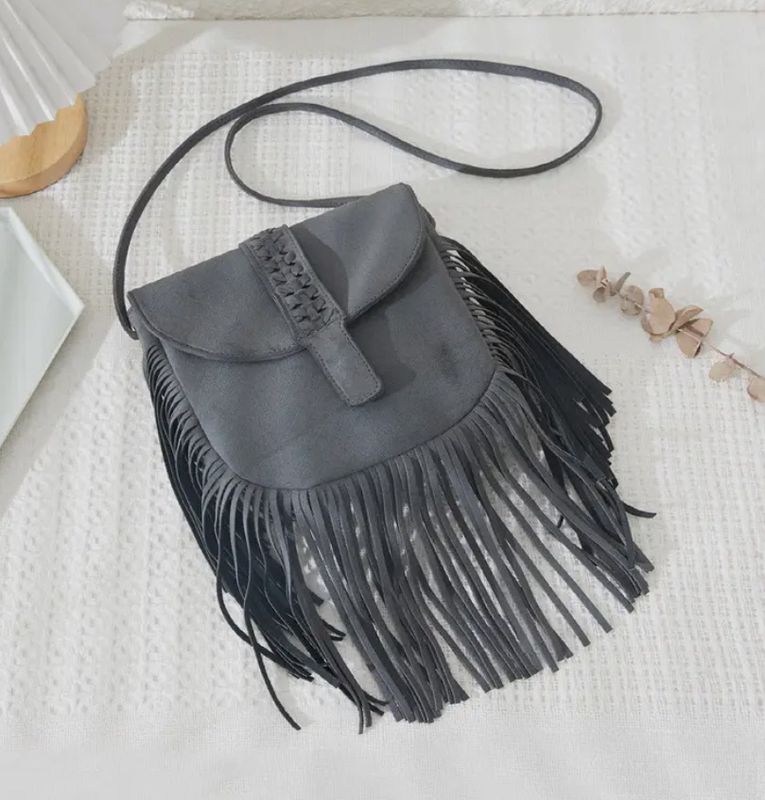 Leather fringed crossbody purse