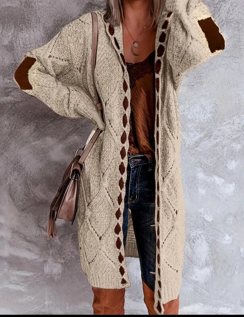 Long chunky Knit Sweater with Pathches