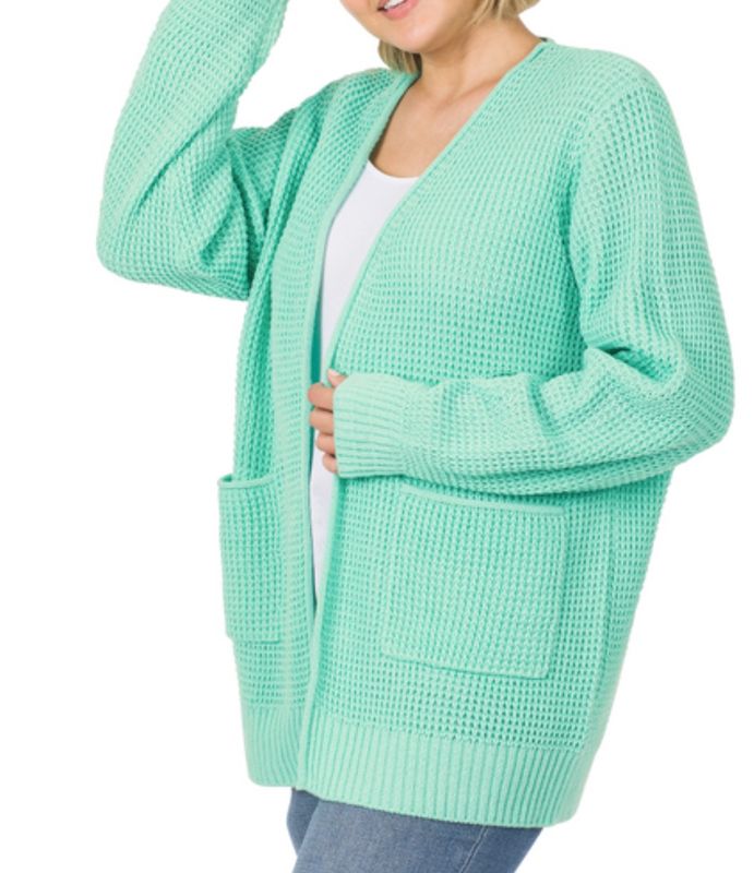 Mint Waffle Open Cardigan