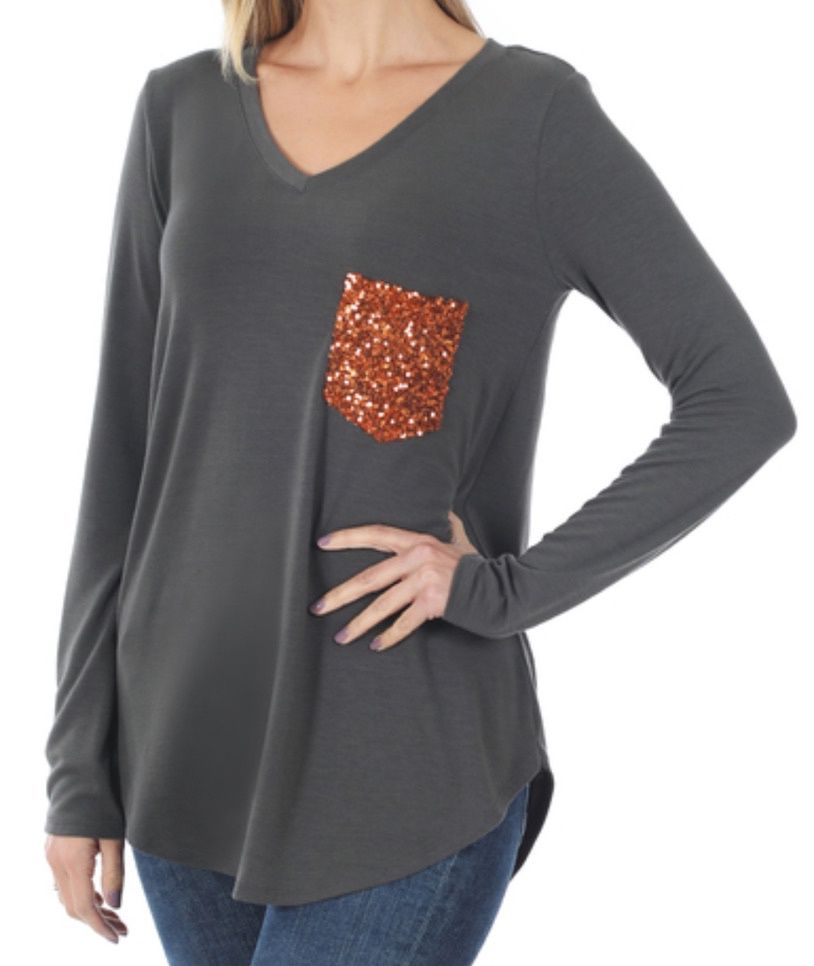 Ash Gray L/S W/ Sparkle Pocket