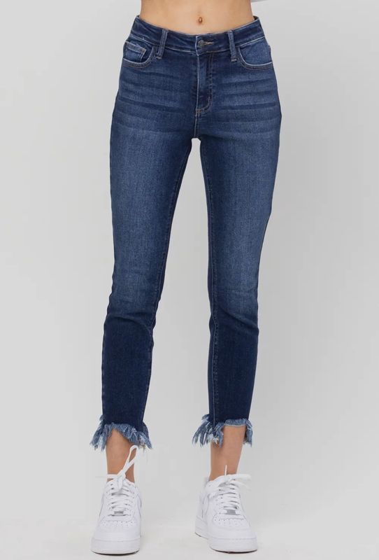 Mid Rise Chew Hem Skinny Jean
