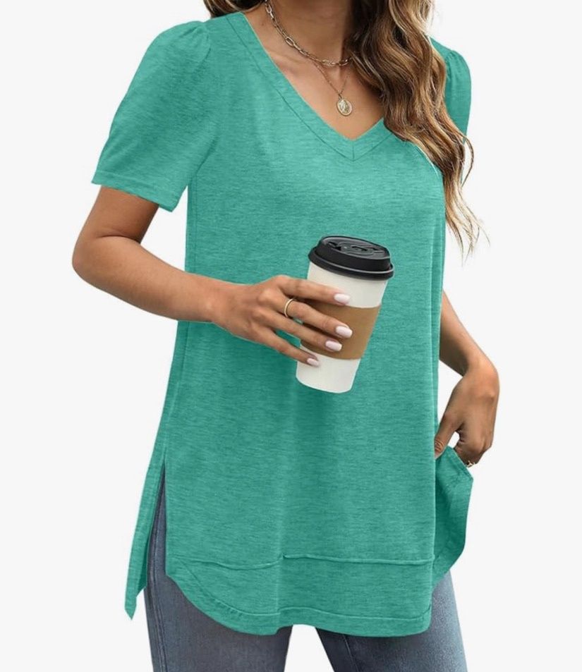 Aqua V-neck Slit Tee