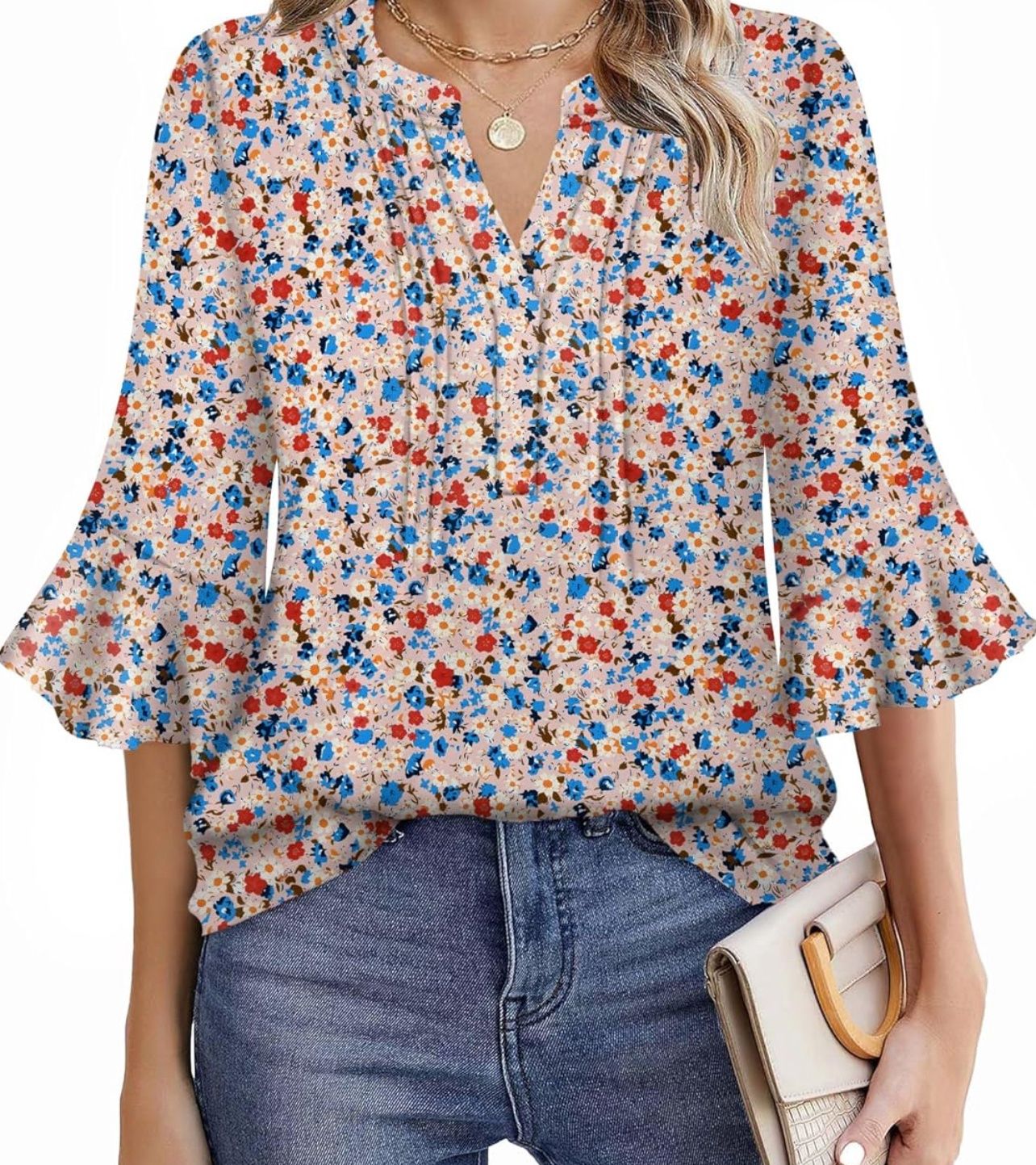 Pink V-Neck Floral Top