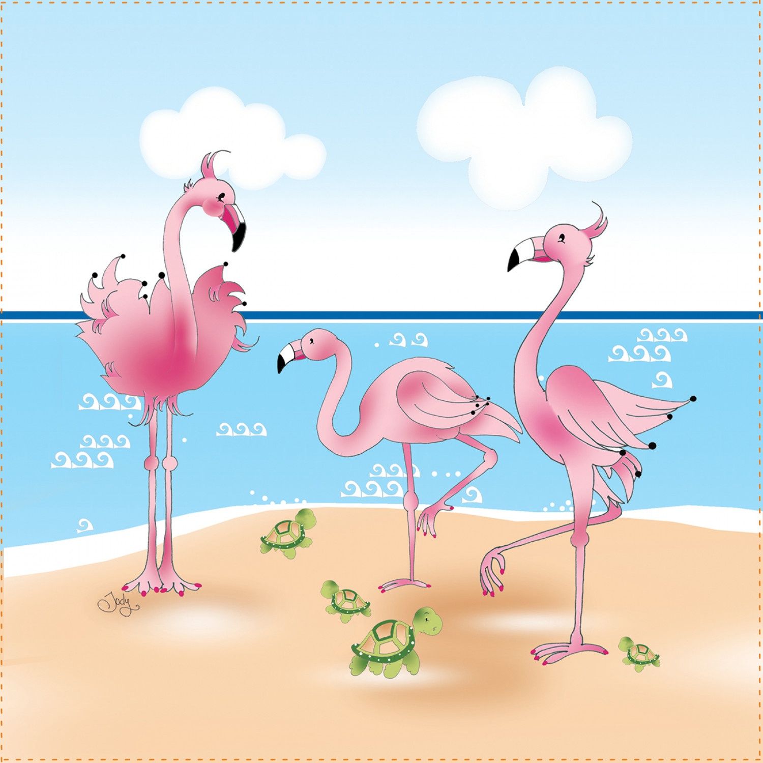 Fabric Art Panel Flamingos