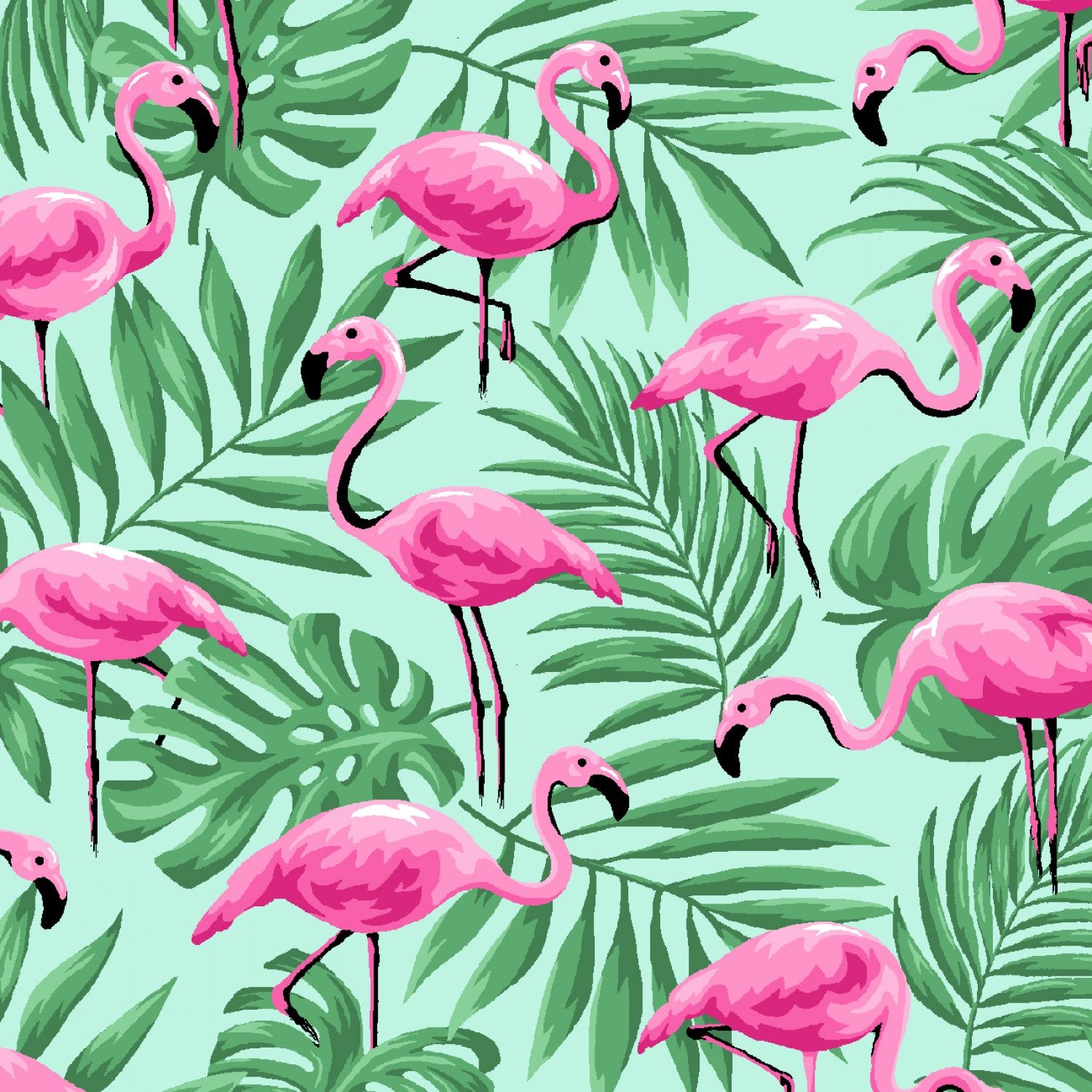 Flamingos in Palm Leaves