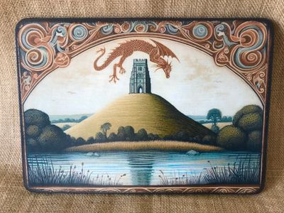 Medieval Dragon flying over Glastonbury Tor