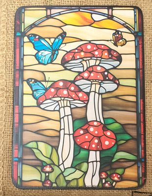 Stained Glass Mushrooms and Butterfly’s