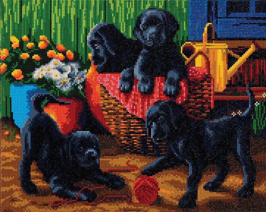 CA Mounted Kit LG: Black Labrador Puppies