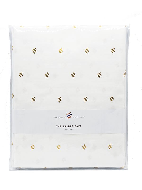 Barber Strong The Barber Cape  White &amp; Gold