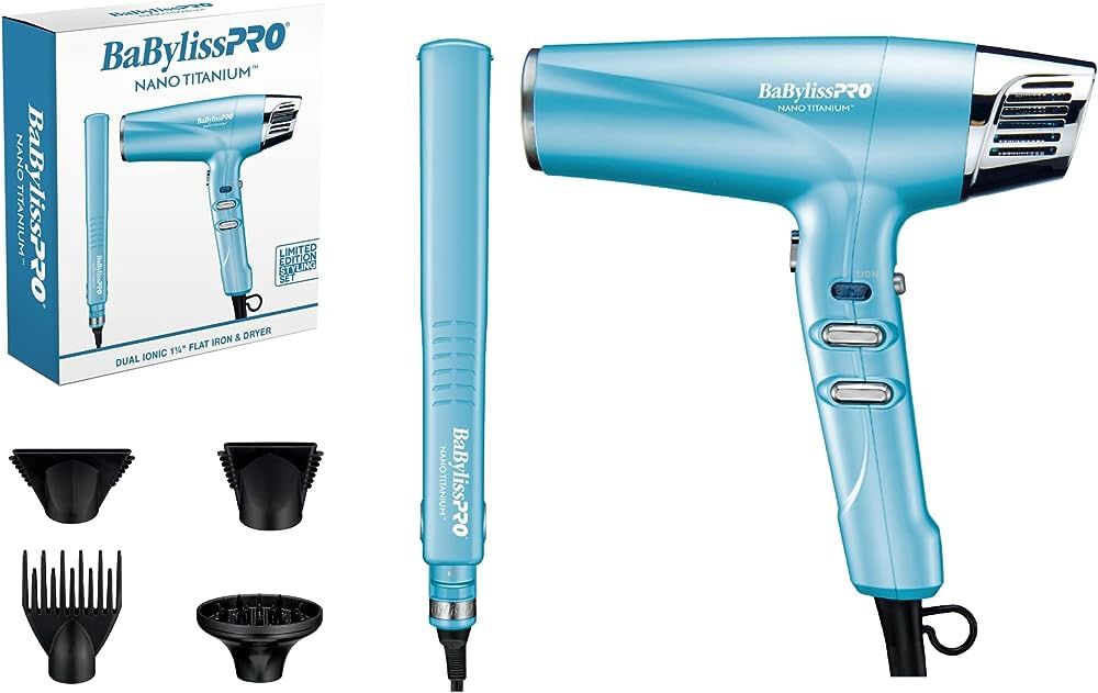 BabylissPro Nano Titanium Dual Ionic 1 1/4 Flat Iron &amp; Dryer