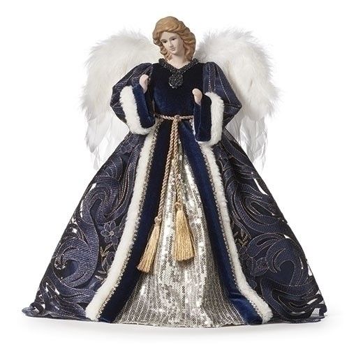 137339 14&quot;h Tree Topper Navy Angel with Silver and Gold highlights