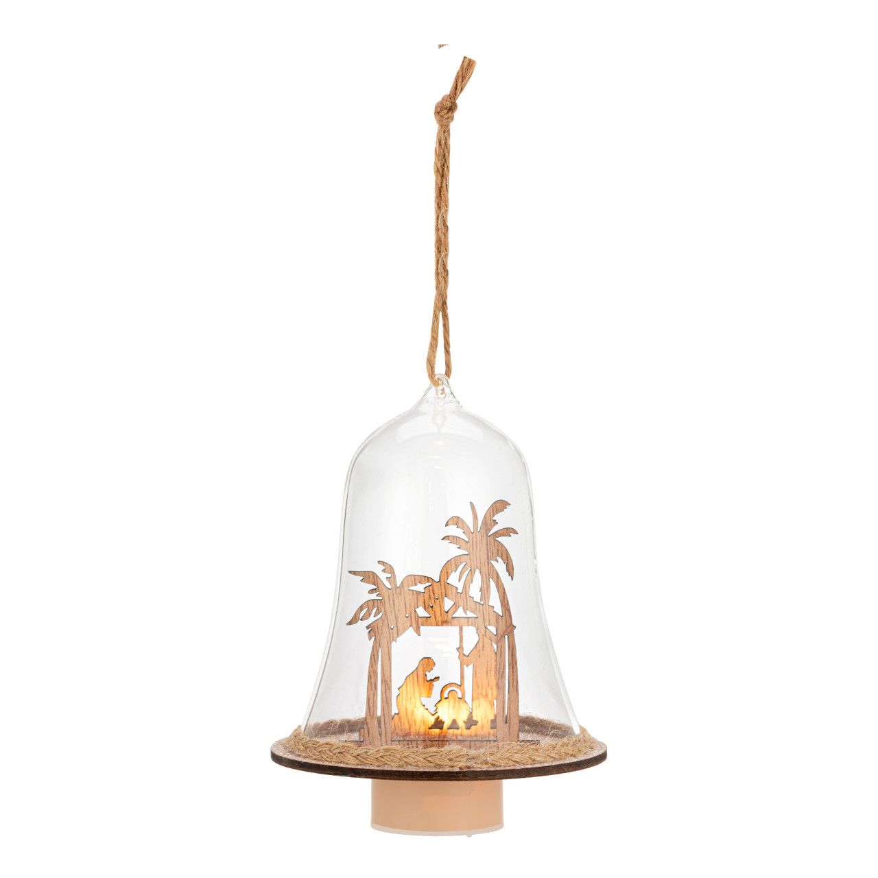      Lit Wood Nativity Cloche Ornament 