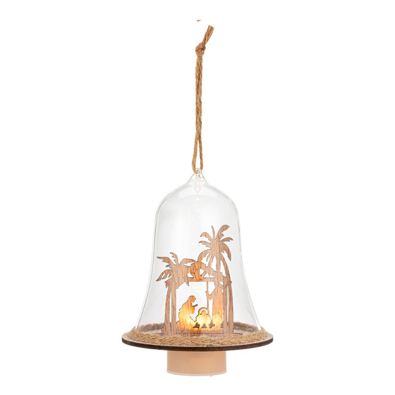      Lit Wood Nativity Cloche Ornament 