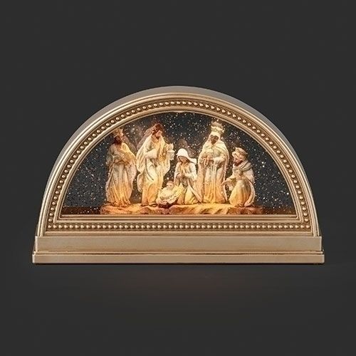      137400 7&quot;h Lighted Swirl Arch Gold Nativity