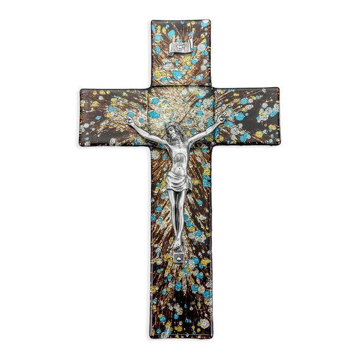     26P-10SC5 10in Brown Speckled Glass Crucifix