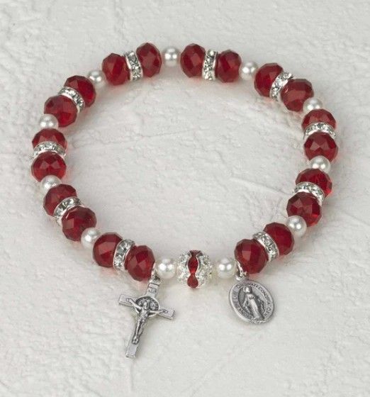     108-16-4287 Red Chrystal Bracelet w/ miraculous and cross