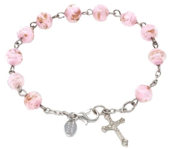      125-16-3116 Genuine Murano Silver Tone Rosary Bracelet with Pink Sommerso Beads
