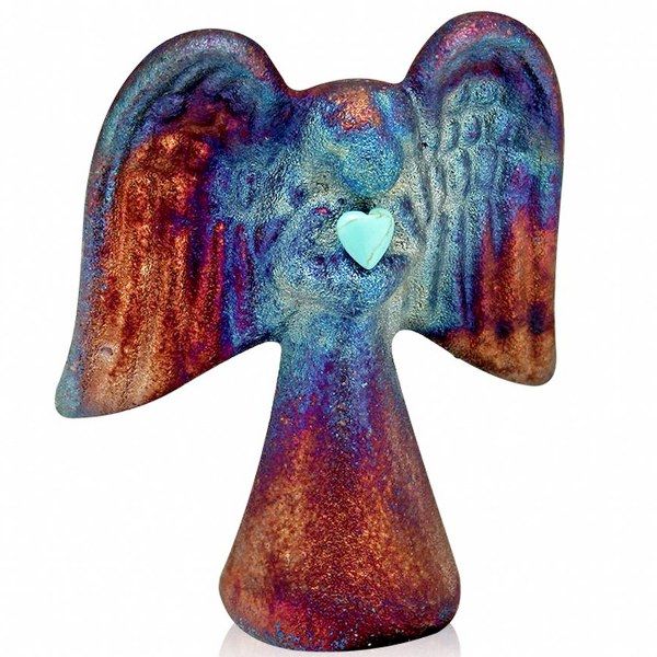 Raku Magnet Angel w/Gemstone 2.5&quot;