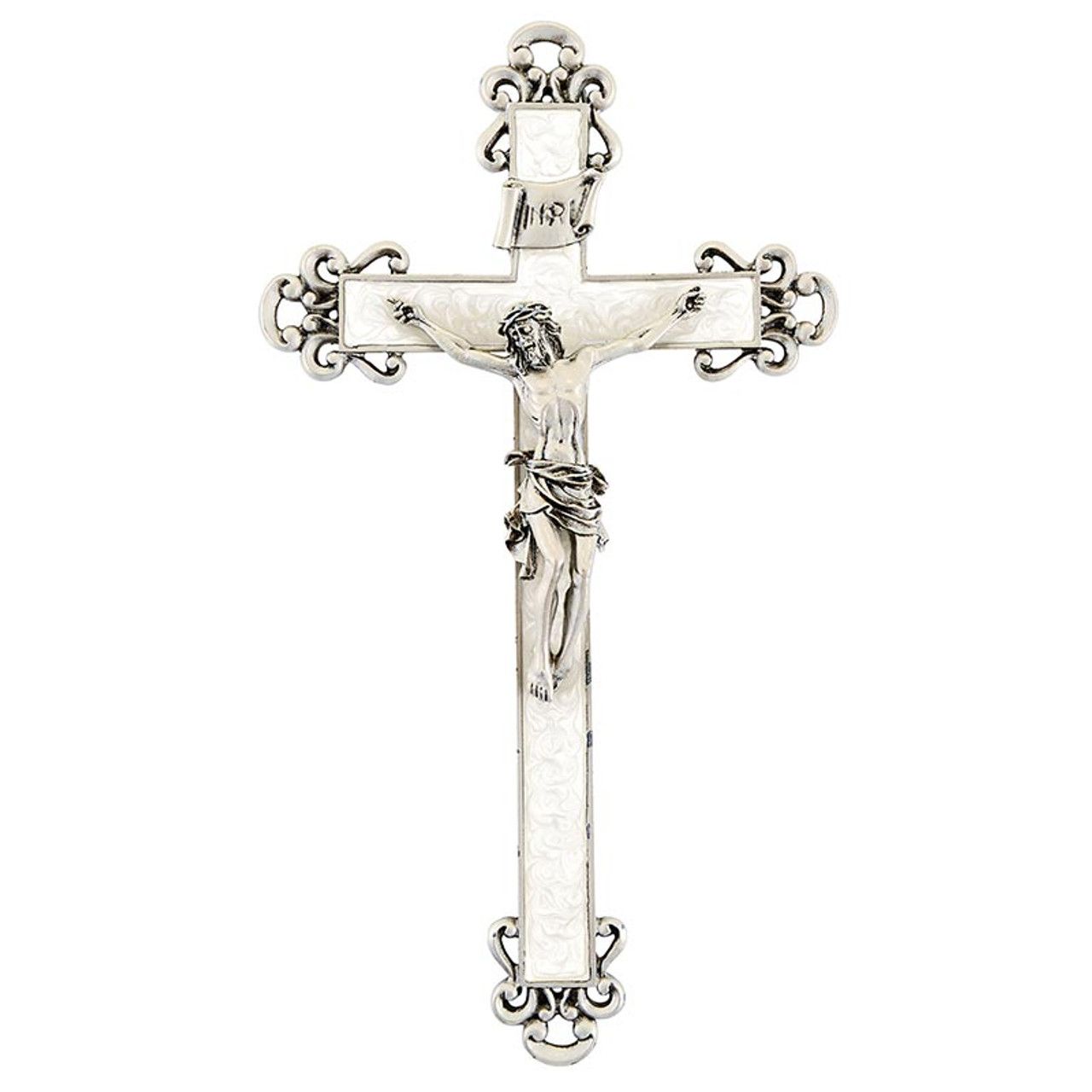      JC-7105-E Crucifix - 10&quot; Pearlized Epoxy/Antique Pewter