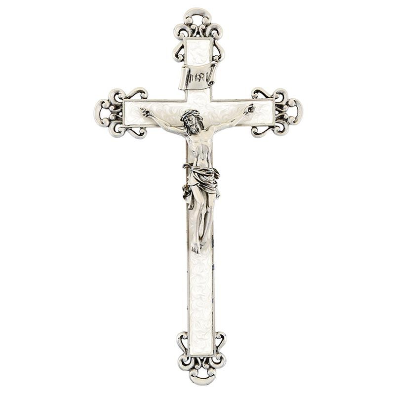      JC-7105-E Crucifix - 10&quot; Pearlized Epoxy/Antique Pewter