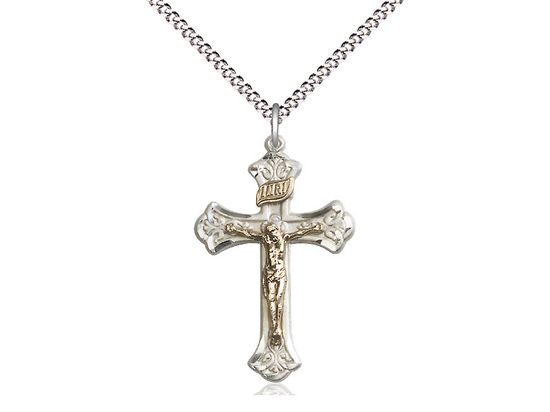2622GF/SS/18S GF/SS Crucifix Engraved LRH 18&quot; Lt. Curb Chain