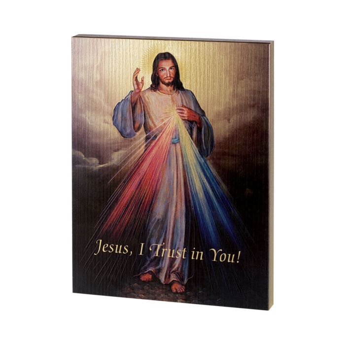 520-123 Divine Mercy Large Gold Embossed Wooden Plaque