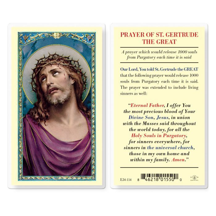 E24-114 Saint Gertrude Prayer for Souls in Purgatory Holy Card (plain)