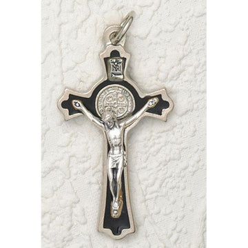 139-11-1015 3in St. Benedict Cross - Silver/Black W/Silver Tone Corpus