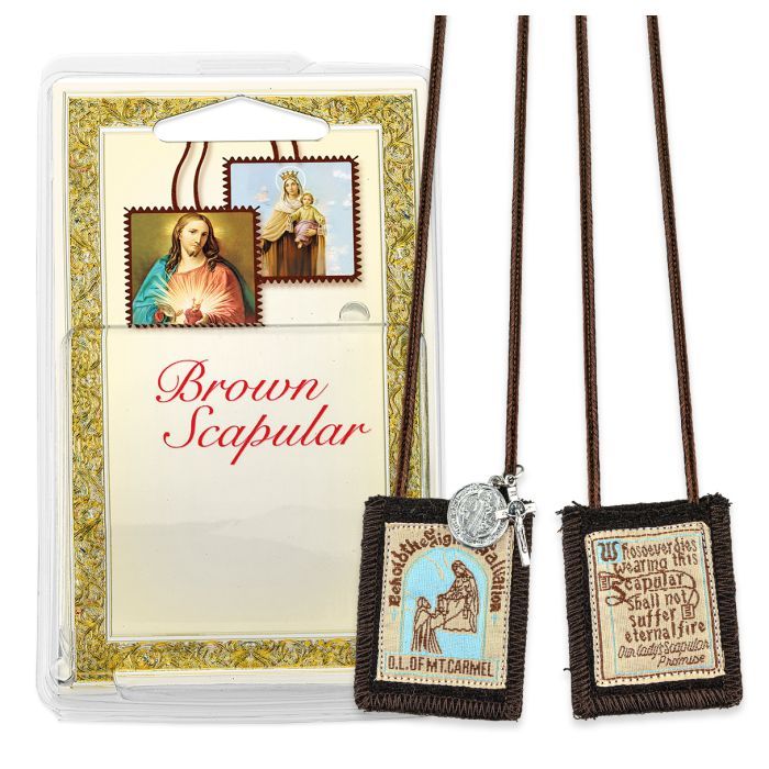      1512-309BENX Brown Wool Scapular with Saint Benedict Medal and Crucifix