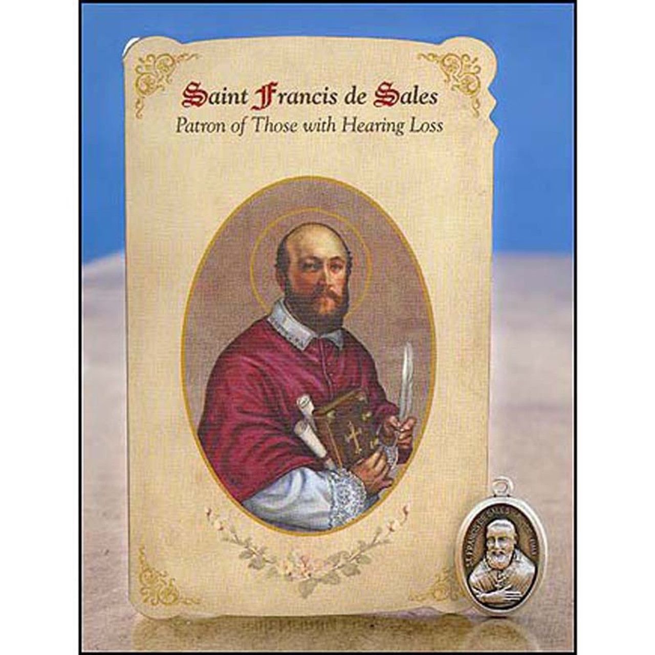 MC021 Saint Francis de Sales Healing Metal Set/Holy Card Hearing Loss